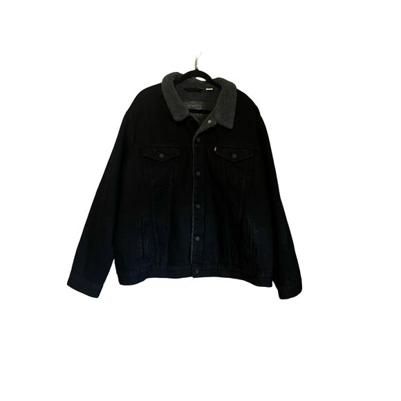 🔥 LEVI’S Black Sherpa Denim Trucker Jacket Duvall Chore 16365-0054 Sz XXL 🔥 - Picture 2 of 12